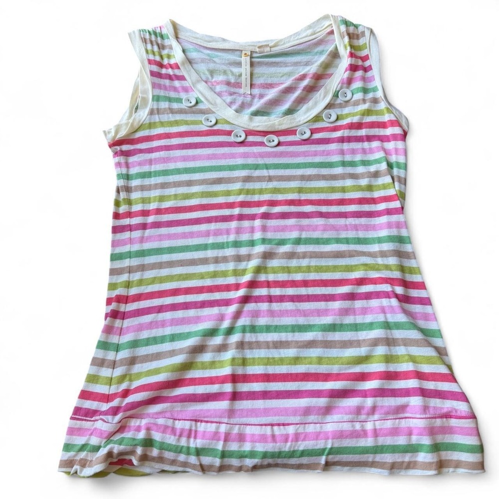 Little Yellow Button multicolor striped tank top w buttons neckline size‎ xs